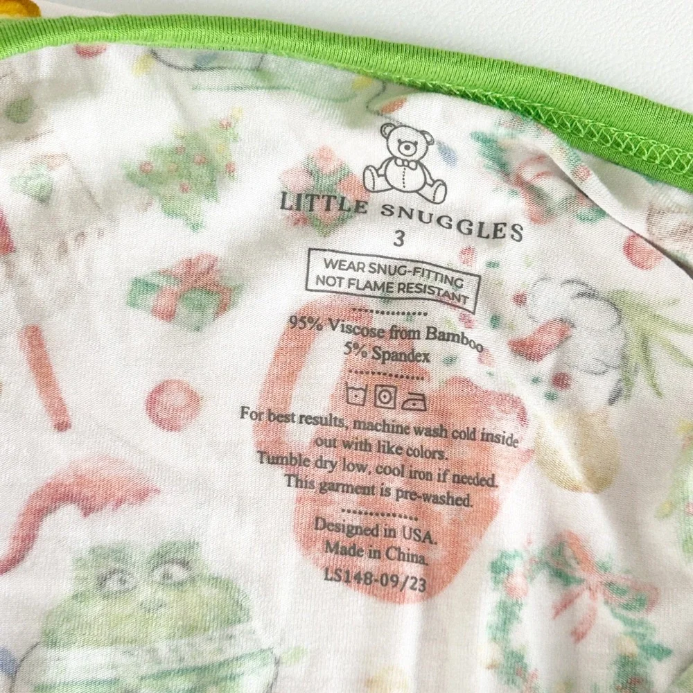 Little Snuggles Kids Christmas‎ Grinch Bamboo Zipper Holiday Pajamas Size 3
